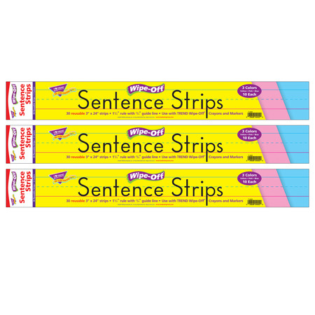 TREND ENTERPRISES 24" Multicolor Wipe-Off® Sentence Strips, 30 Strips Per Pack, PK3 T4002